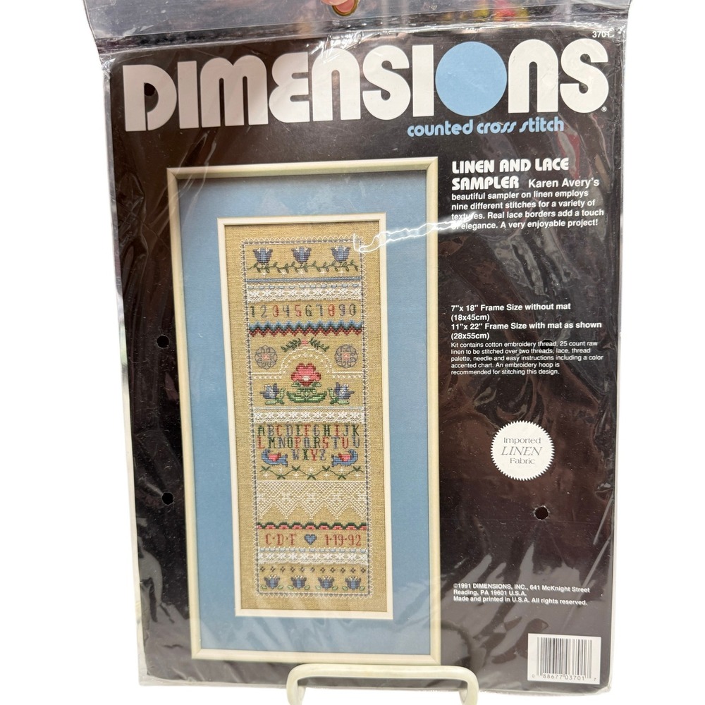 New 1991 Dimensions Linen and Lace Sampler Kit Tan‎ Karen Avery 3701